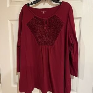 Kim Rogers burgundy 3/4 sleeve blouse